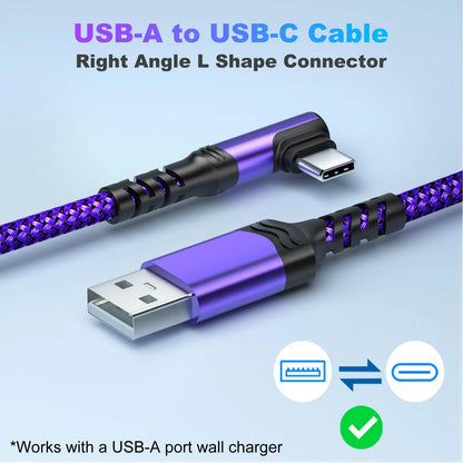 90-Degree USB C Cable - Right Angle Nylon Braided Fast Charging Cable for Smartphones, iPhone 16 Pro Max, Samsung Galaxy S24 Ultra, and iPad Air 6