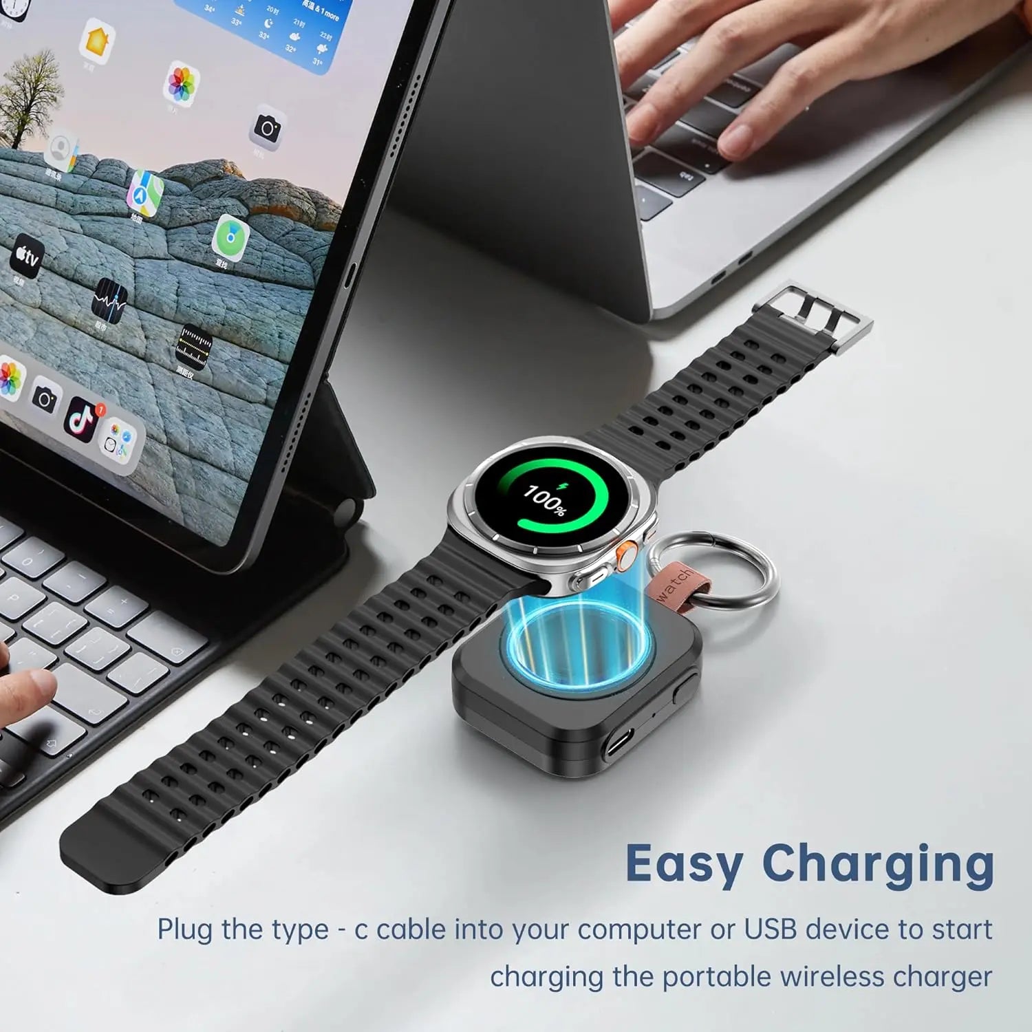 Portable Wireless Charger for Samsung Galaxy Watch Active Series 1-8 and Pro/Classic Models, 1200mAh Capacity with Fast Charging Support (Not Compatible with Apple Watch)
