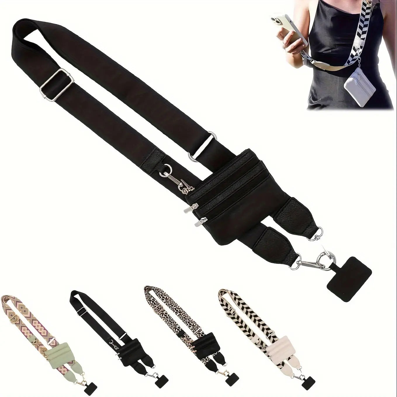Adjustable Crossbody Phone Holder with Zip Pouch - Clip-On Hands-Free Lanyard Wallet Strap for Travel, Running, and Shopping for Men and Women