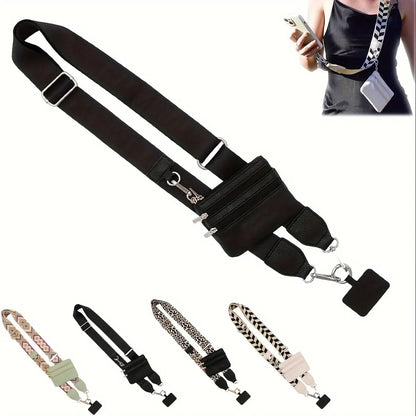 Adjustable Crossbody Phone Holder with Zip Pouch - Clip-On Hands-Free Lanyard Wallet Strap for Travel, Running, and Shopping for Men and Women