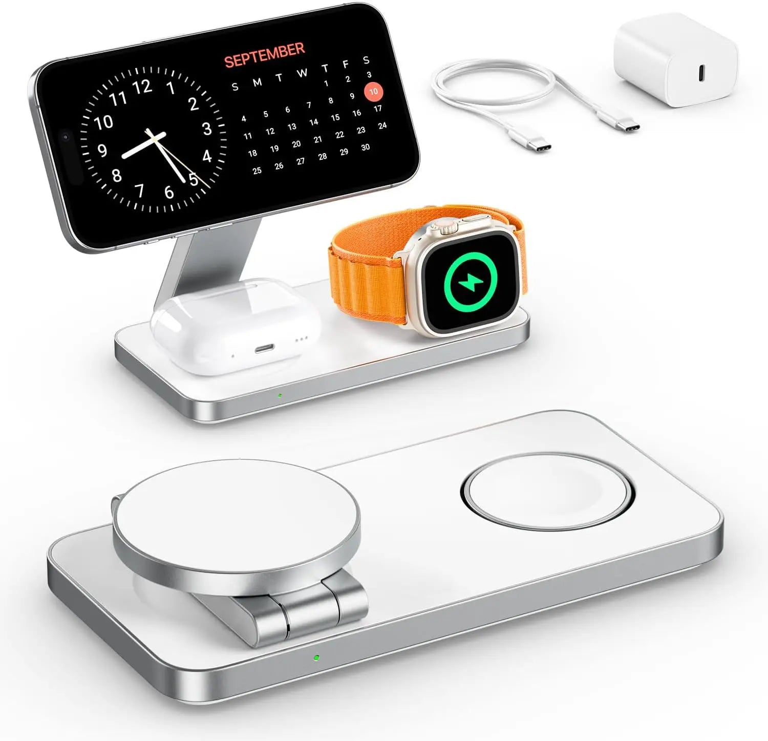 Ressonic 3-in-1 Foldable Magnetic Wireless Charging Station - 15W Fast Charging for iPhone 17/16/15/14/13/12, Apple Watch, and AirPods - Portable Travel Charging Hub with Standby Mode Support