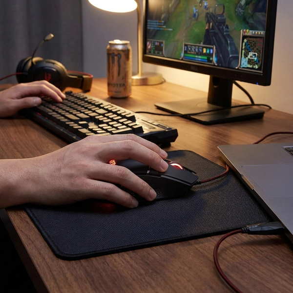Wired 7200 DPI gaming mouse in use - lifestyle